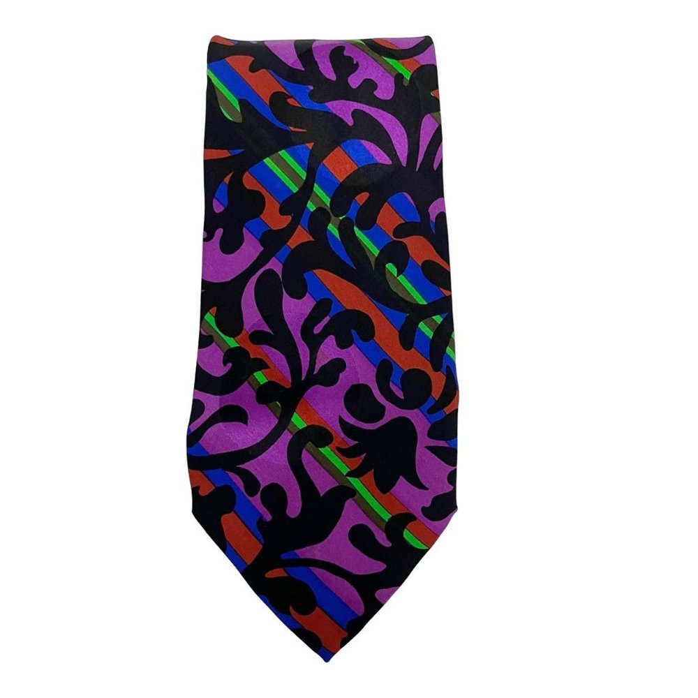 Brioni Roma Purple Black Multicolor Damask Print Silk Tie Artsy Art to Wear